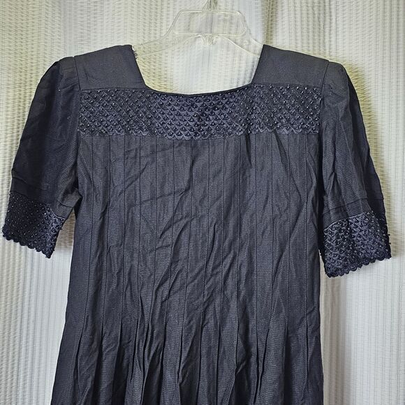 VTG Maxi rayon gauze wgt Sarah Elizabeth Cottagecore Eyelet Short Sleeve Dress - Picture 10 of 11